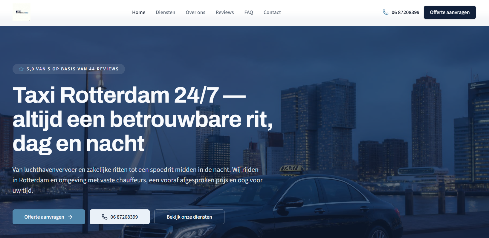 Website van Taxi Rotterdam 24/7