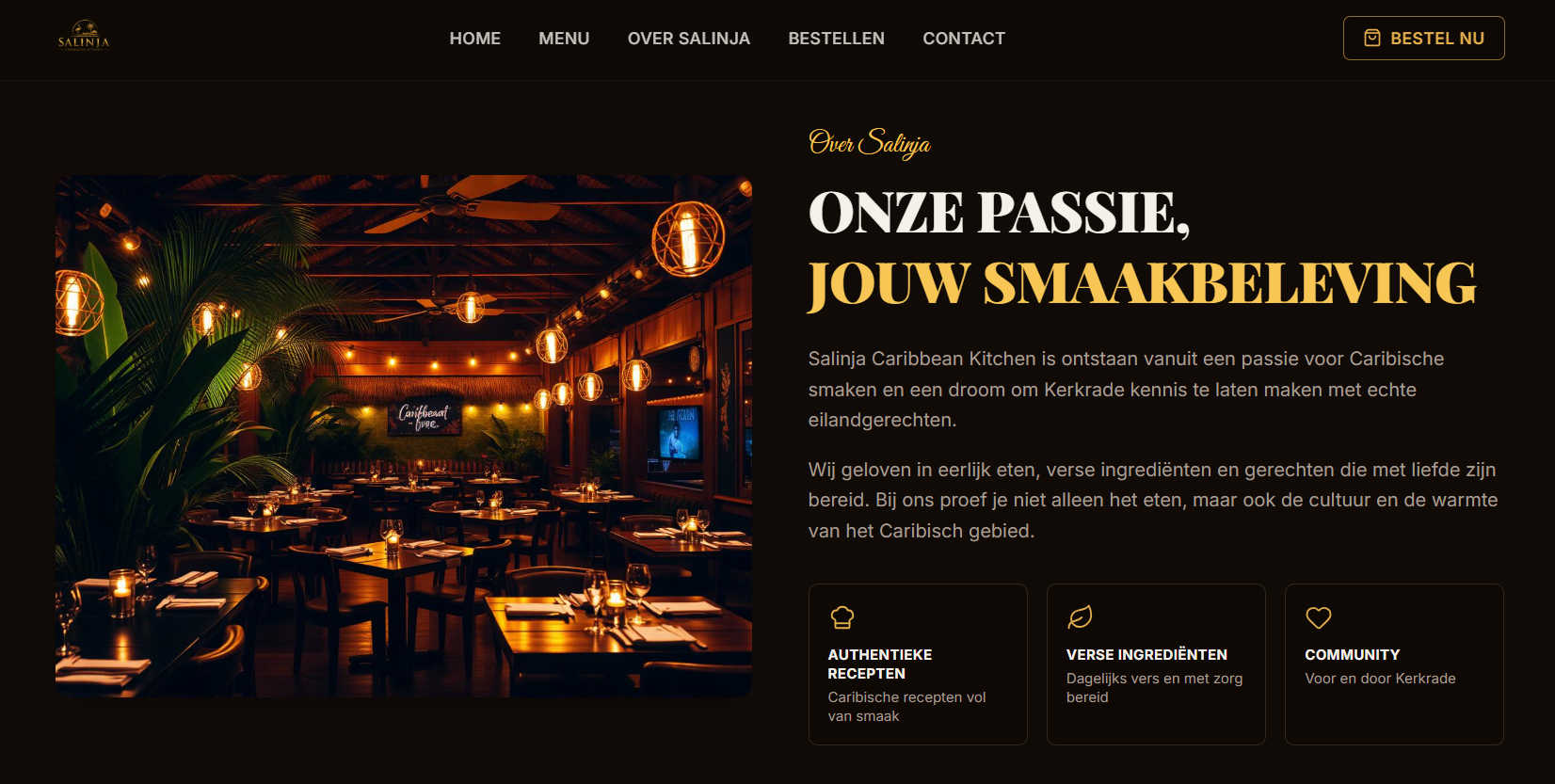 Website van Salinja Caribbean Kitchen
